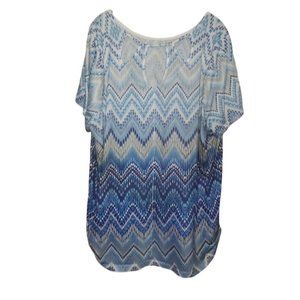 Blue Abstract Keyhole Top